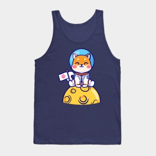 Cute Shiba Inu Dog Astronaut Sitting On Moon Cartoon Tank Top